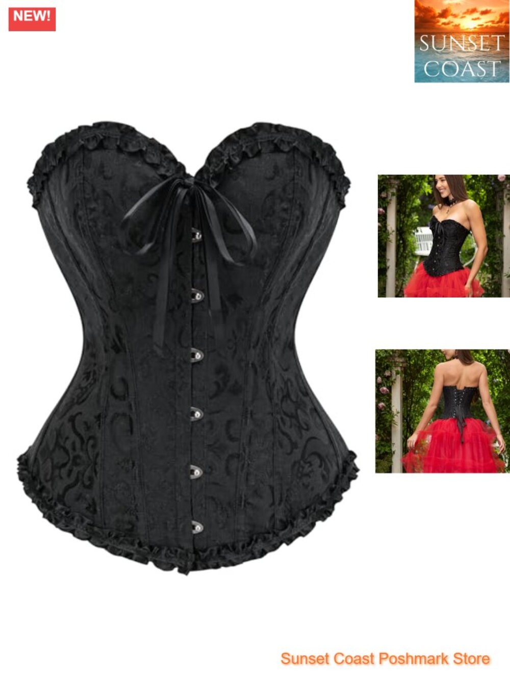 14-Bone Overbust Corset Top Lace Up Waist Trainer Shapewear Bustier